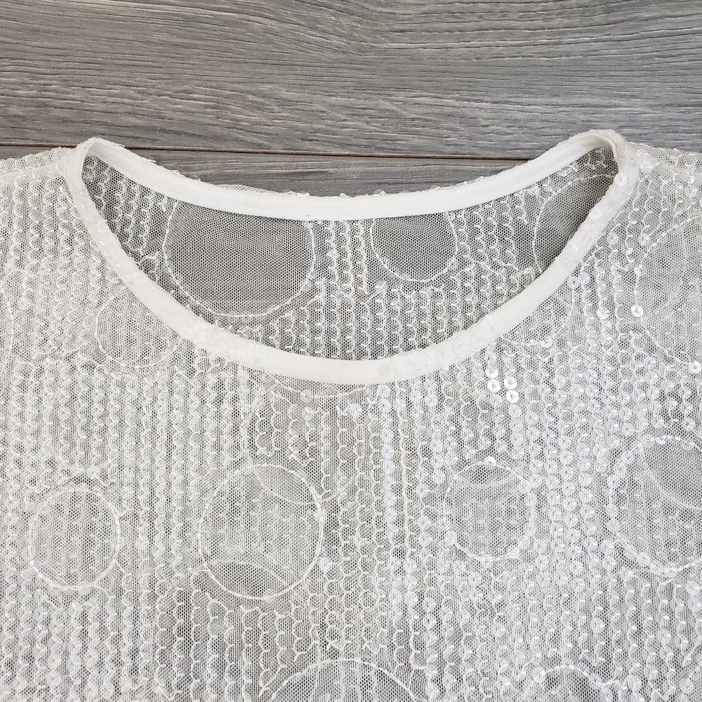 Eva Franco Russian Gia Sequin Short Sleeve Top White Size XS - Picture 4 of 15